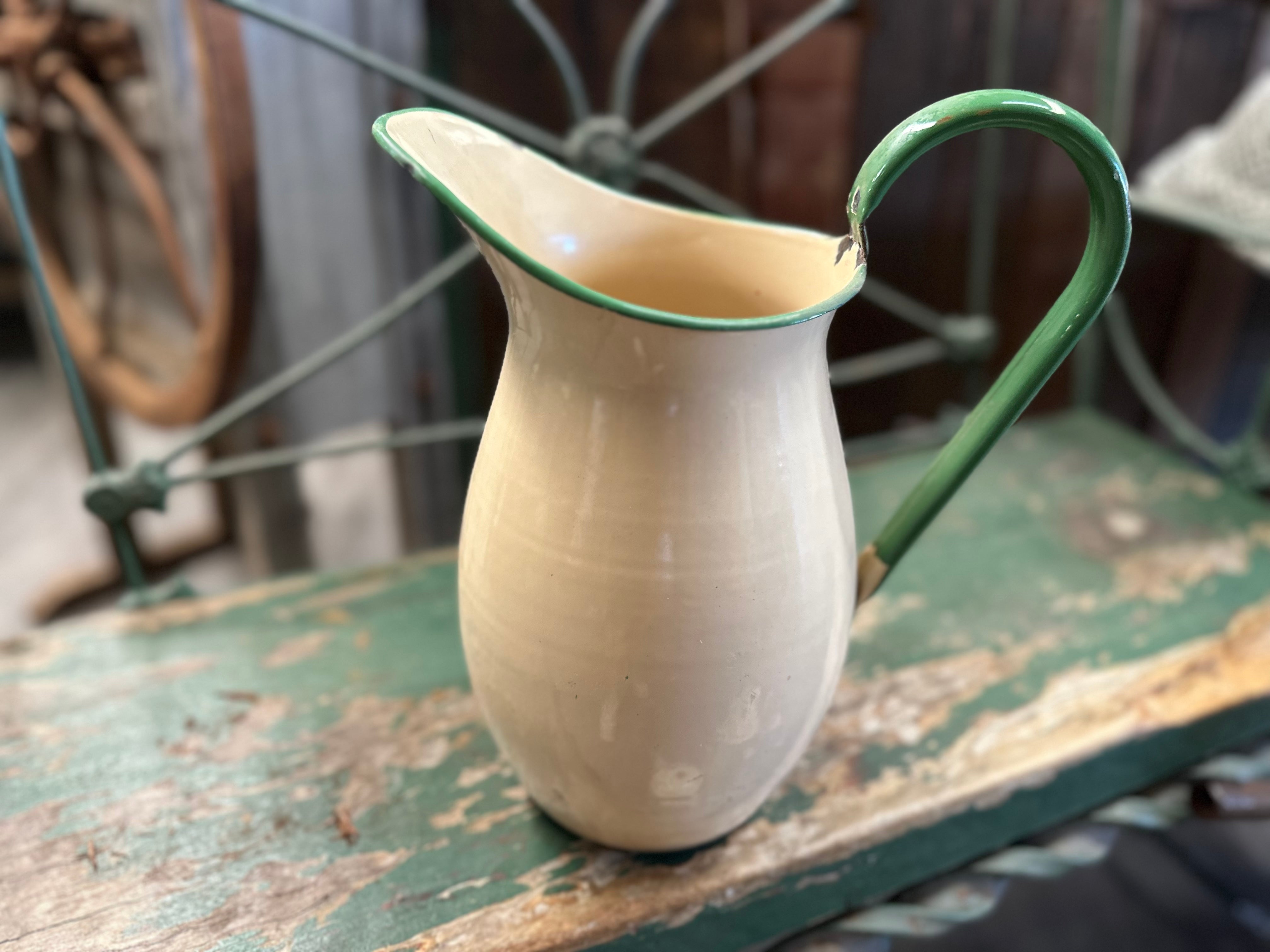 Enamel Cream Green Pitcher