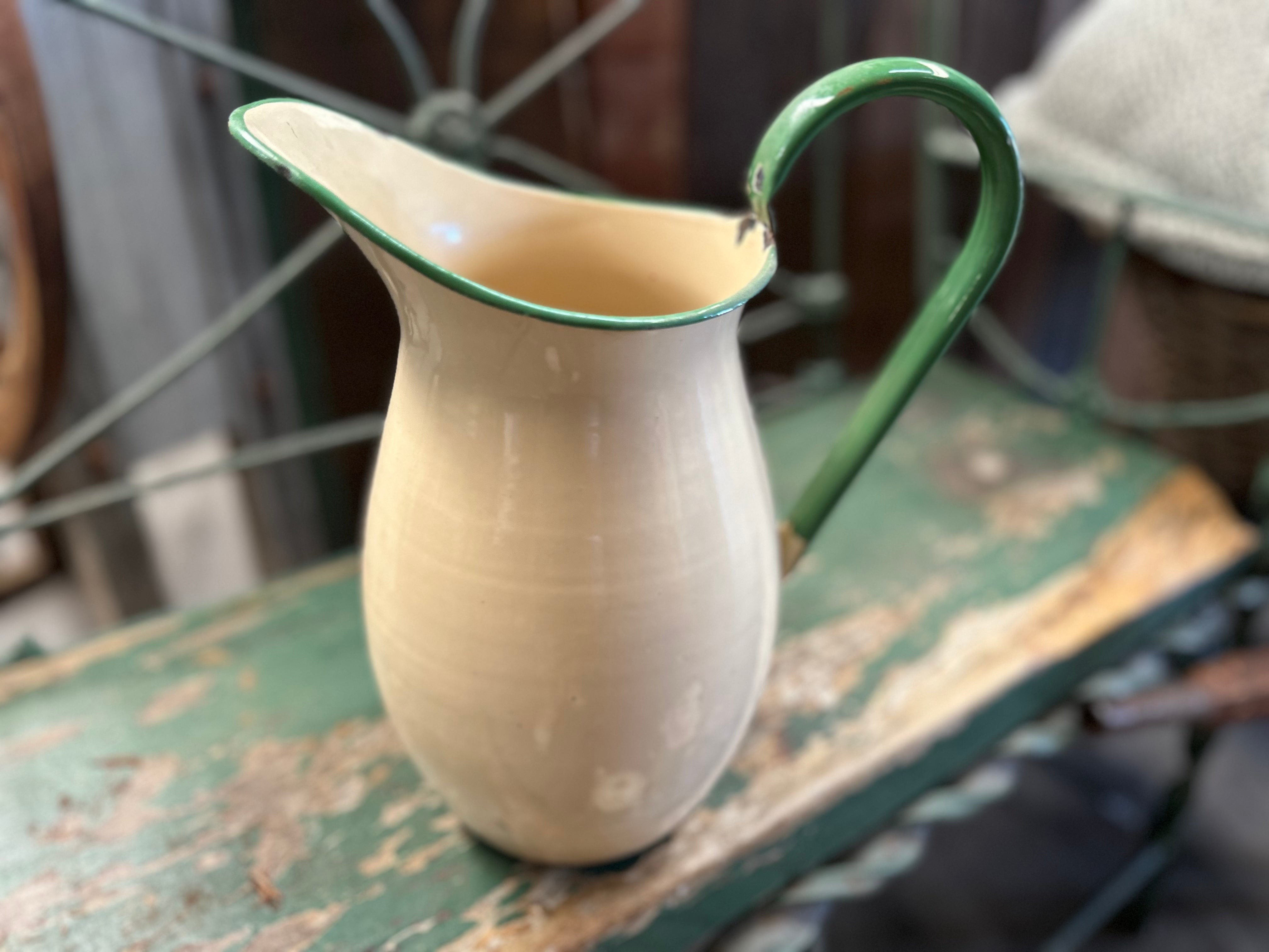 Enamel Cream Green Pitcher