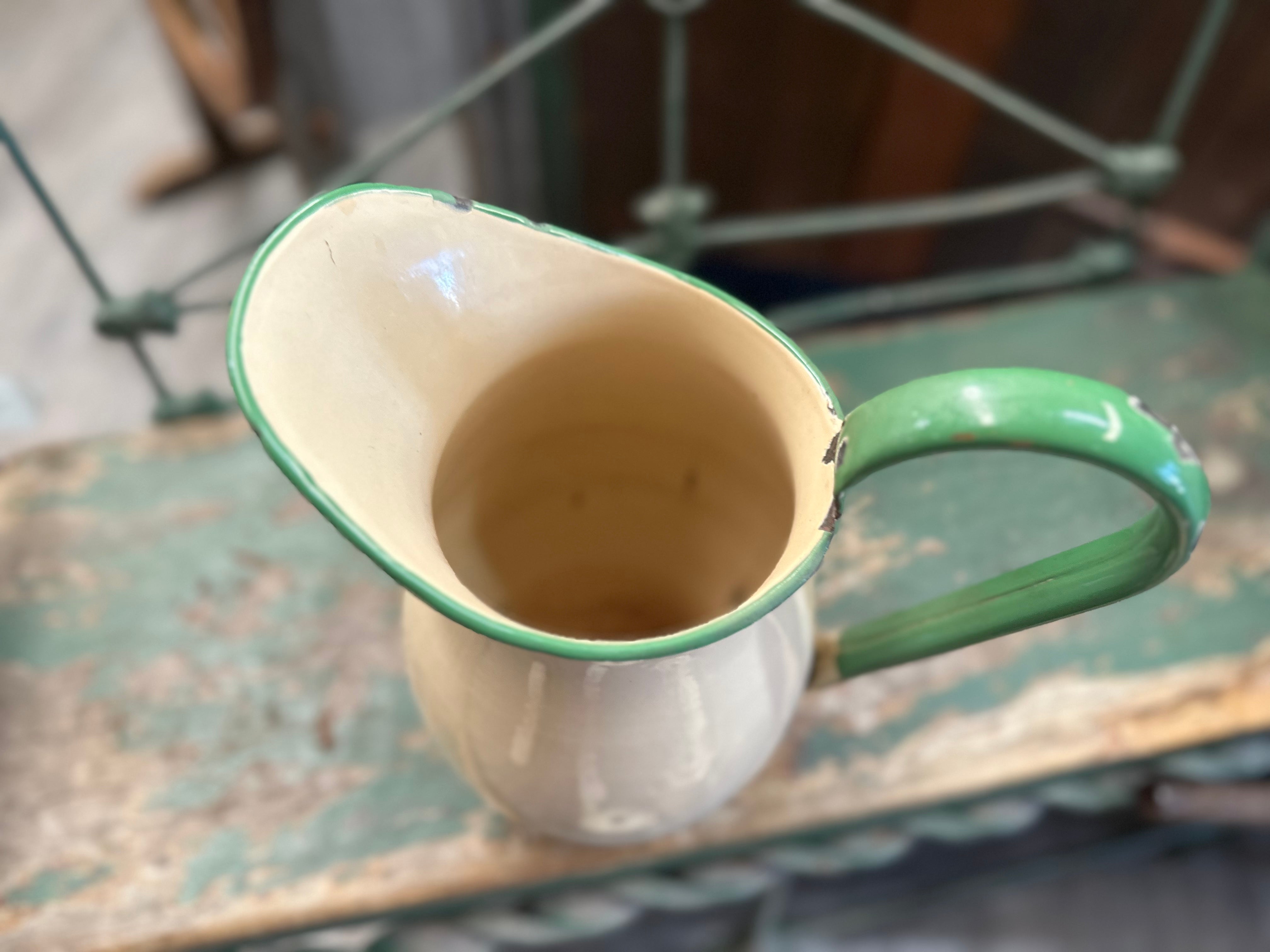 Enamel Cream Green Pitcher