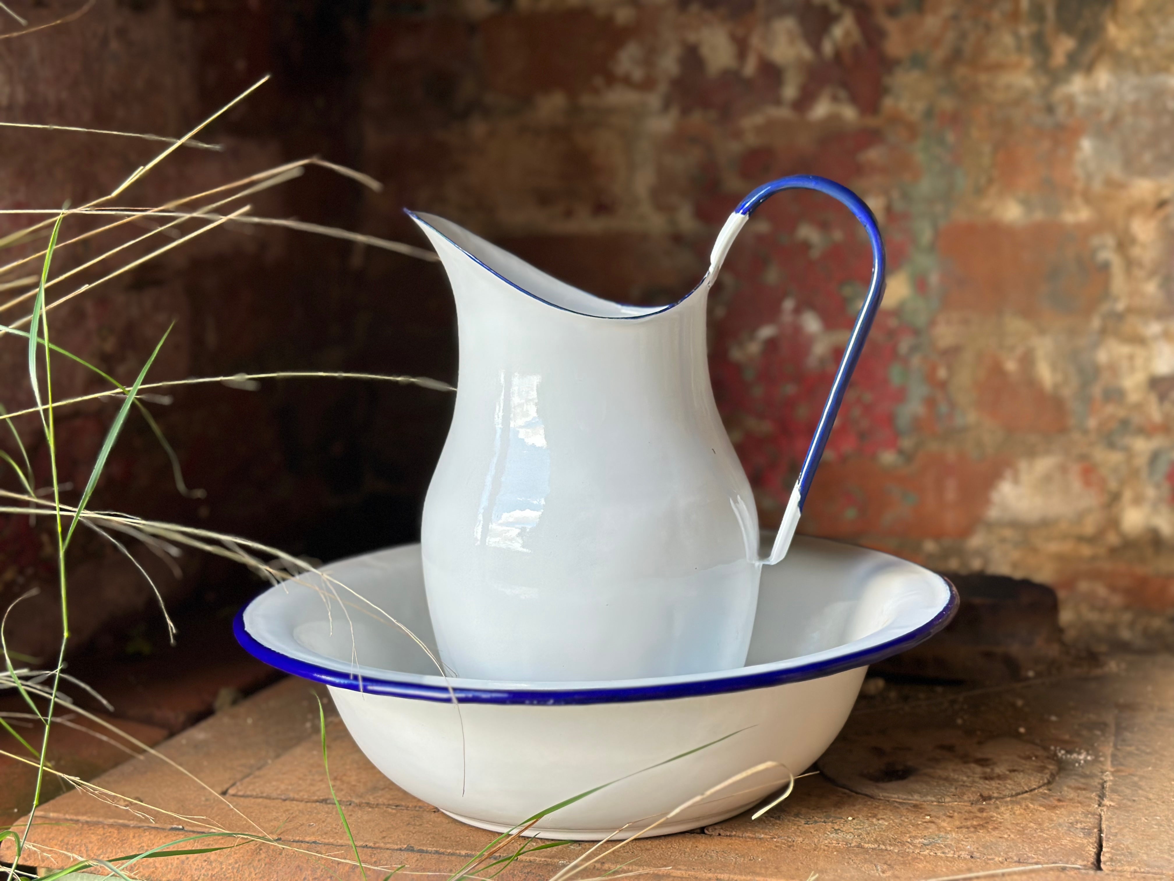 Vintage ENAMEL Pitcher and Basin Set