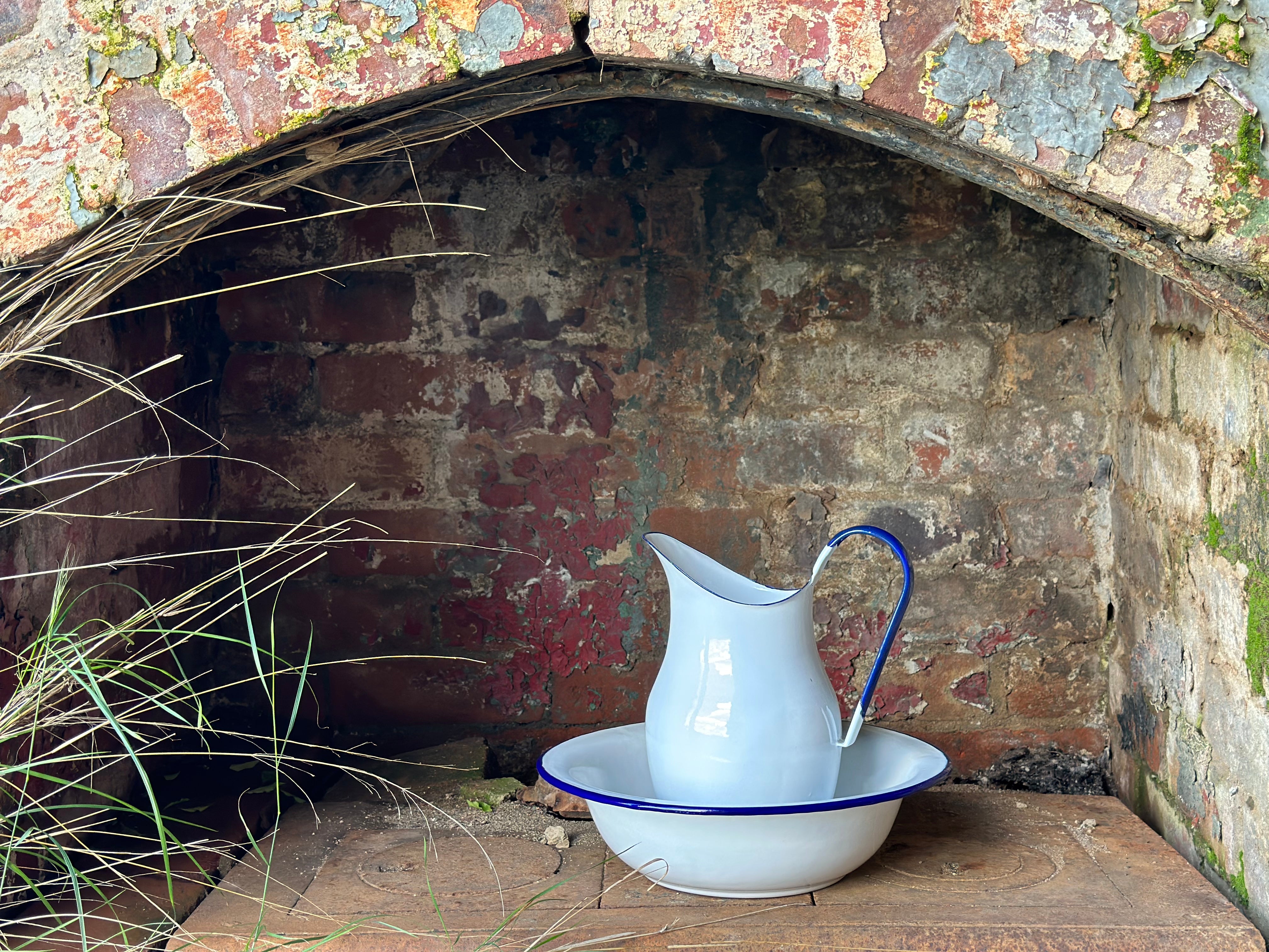 Vintage ENAMEL Pitcher and Basin Set