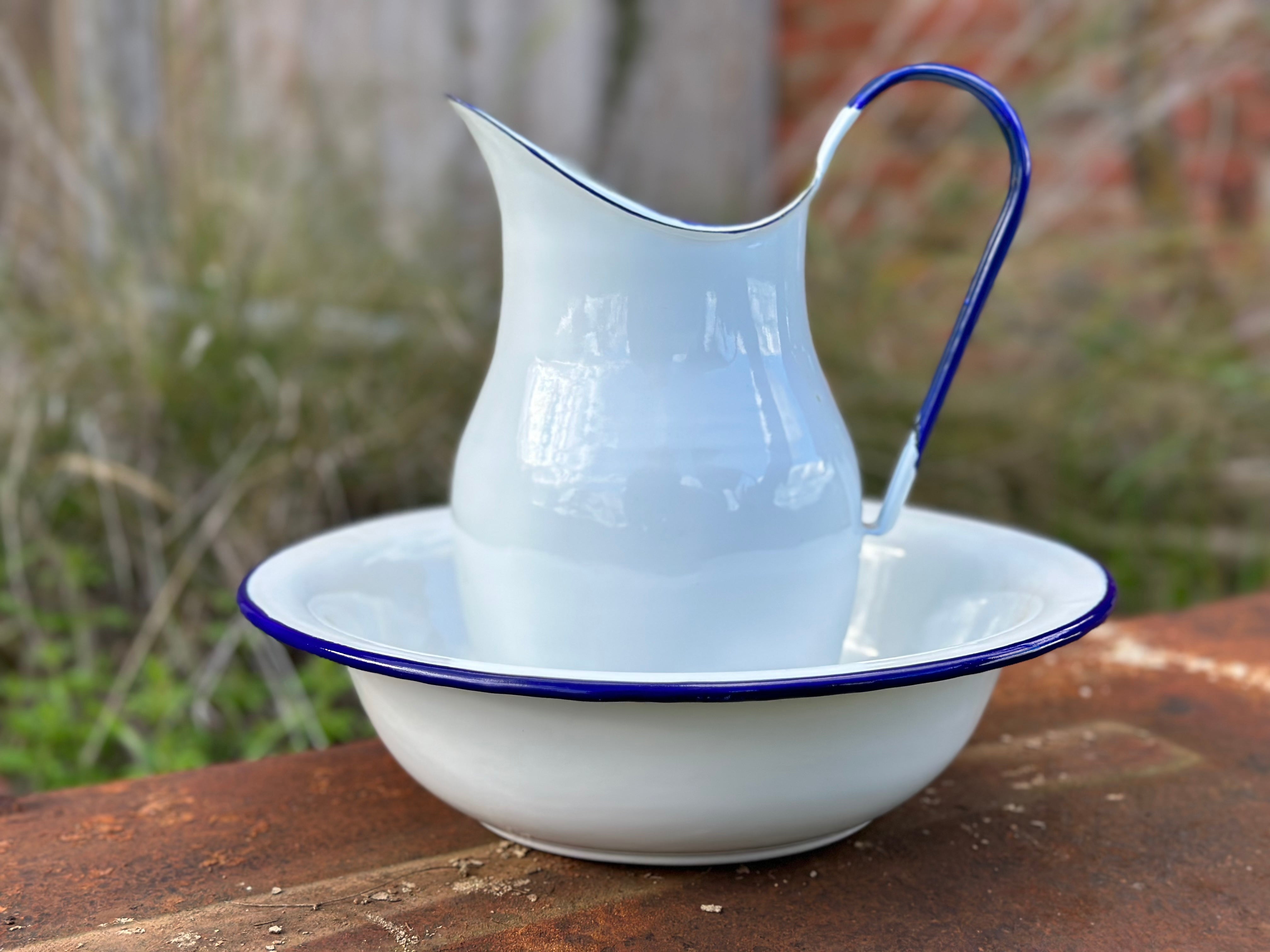 Vintage ENAMEL Pitcher and Basin Set